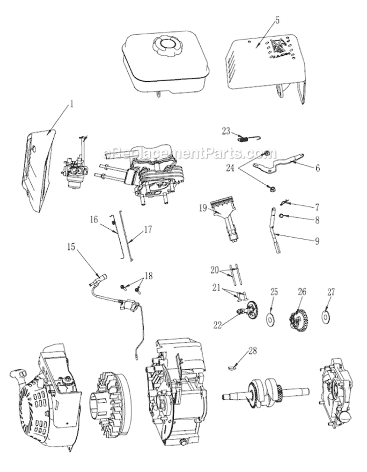 Engine Sub-Level Assy Diagram and Parts List for UT13140  Homelite Edger