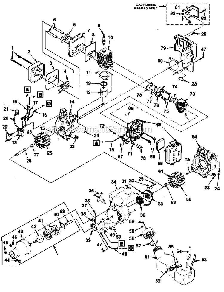 Engine And Peripherals Diagram and Parts List for UT15084A GSTBC Homelite Trimmer