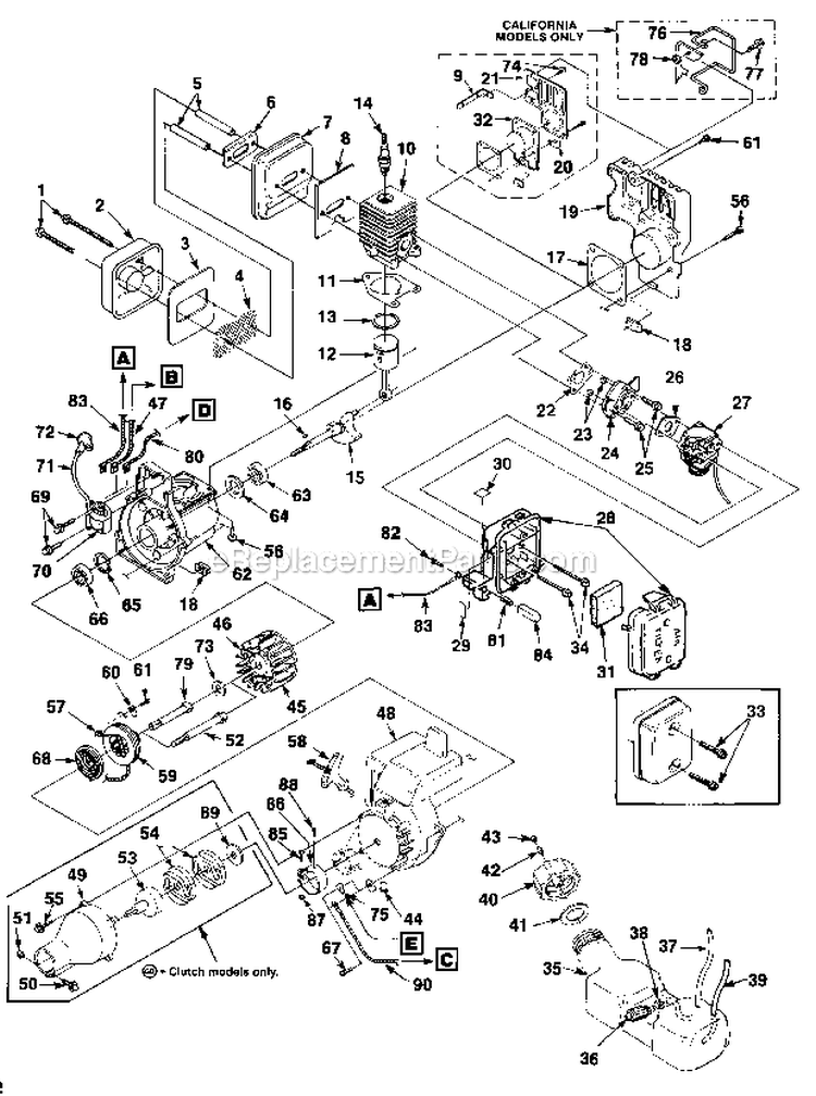 Engine And Peripherals Diagram and Parts List for UT15084 GSTBC Homelite Trimmer