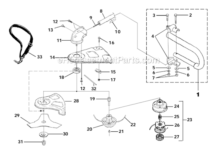 Shaft - Spool  String - Grass Deflector - Blade Guard - Blade Diagram and Parts List for UT15157 Versa Tool Homelite Trimmer