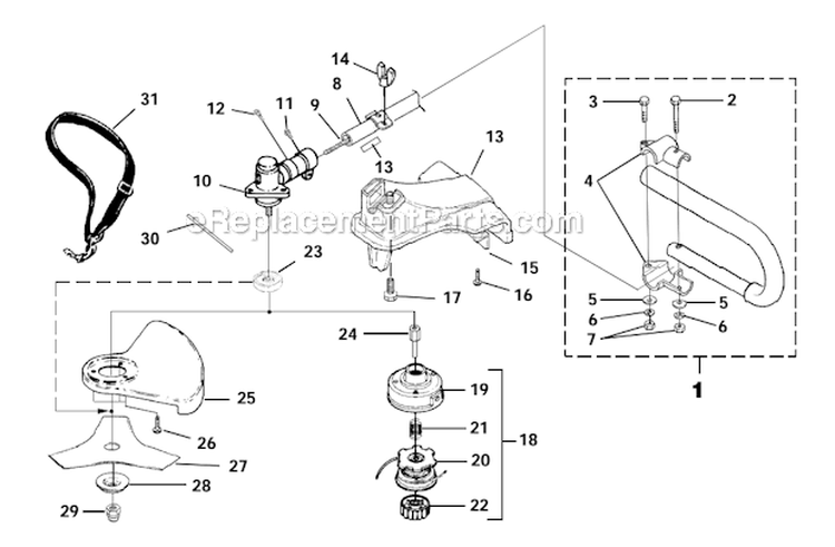Shaft - Spool  String - Grass Deflector Diagram and Parts List for UT15180 K400 Homelite Trimmer