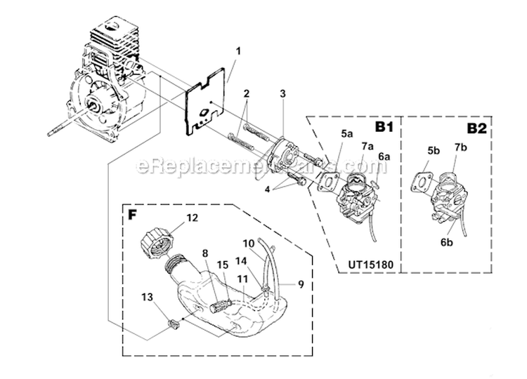 Carburetor - Fuel Tank Diagram and Parts List for UT15181 K400 Homelite Trimmer