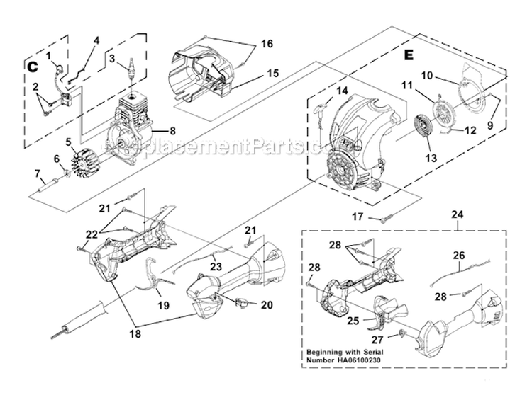 Ignition - Rotor - Starter Diagram and Parts List for UT20698 Trim N' Edge Homelite Trimmer