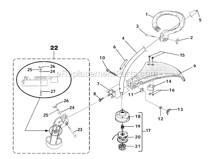 Shaft - Spool  String - Grass Deflector Diagram and Parts List for UT20698 Trim N' Edge Homelite Trimmer