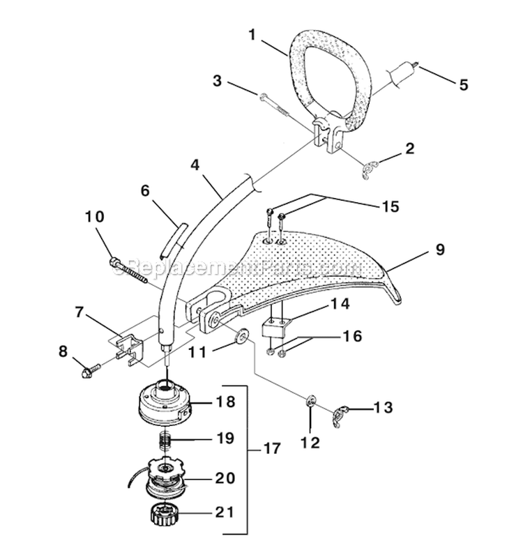 Shaft - Spool  String - Grass Deflector Diagram and Parts List for UT20720 TrimLite Homelite Trimmer