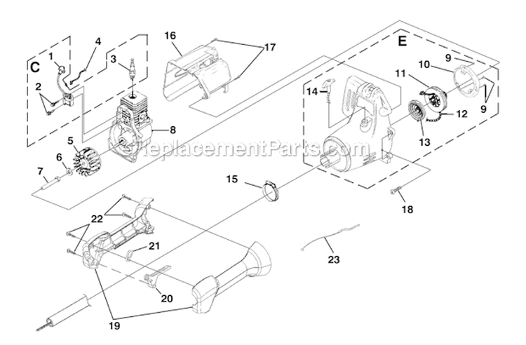 Ignition - Rotor - Starter Diagram and Parts List for UT20721 TrimLite Homelite Trimmer