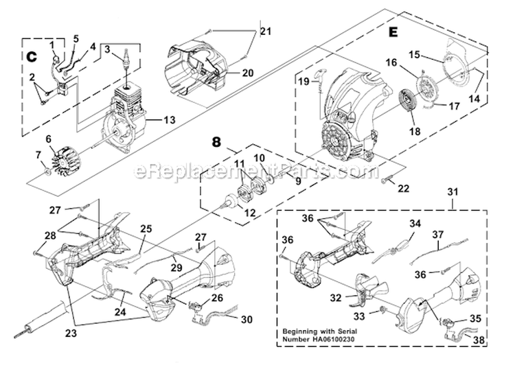 Ignition - Rotor - Starter - Clutch Diagram and Parts List for UT20723 Versa Tool Homelite Trimmer