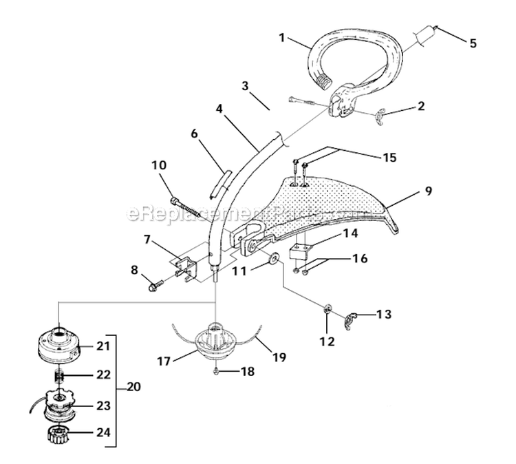 Shaft - Spool  String - Grass Deflector Diagram and Parts List for UT20726R ST2517CR Homelite Trimmer