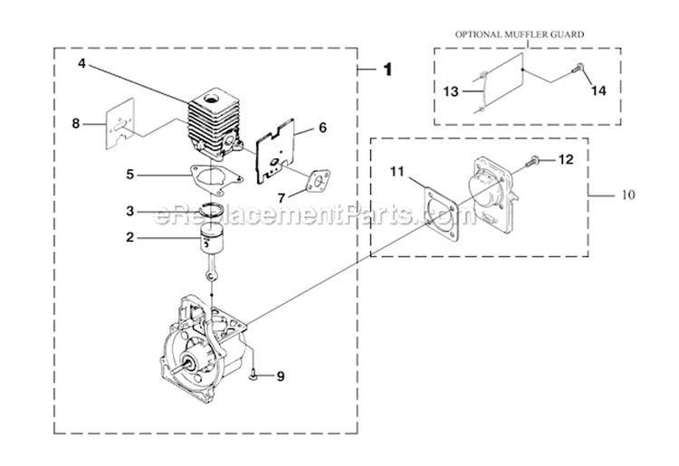 Engine Internal Diagram and Parts List for UT20743 K300 Homelite Trimmer