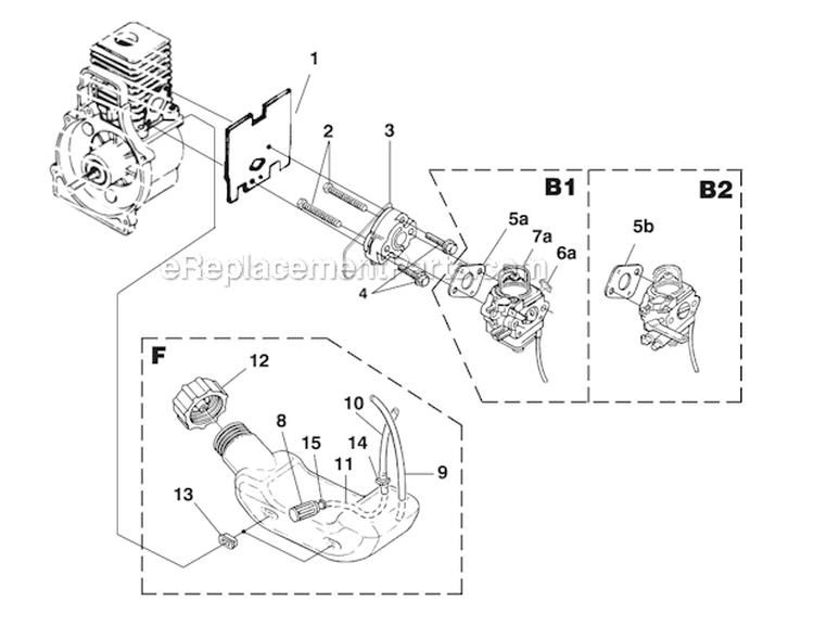 Carburetor - Fuel Tank Diagram and Parts List for UT20743 K300 Homelite Trimmer