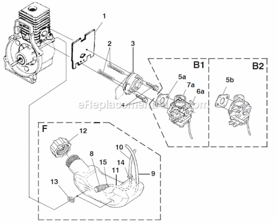 Carburetor - Fuel Tank Diagram and Parts List for UT20748 Power Trim Homelite Trimmer