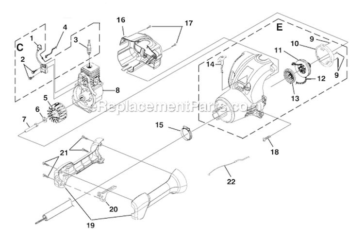 Ignition - Rotor - Starter Diagram and Parts List for UT20750 K200 Homelite Trimmer