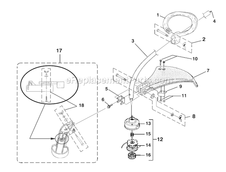 Shaft - Spool  String - Grass Deflector Diagram and Parts List for UT20750 K200 Homelite Trimmer