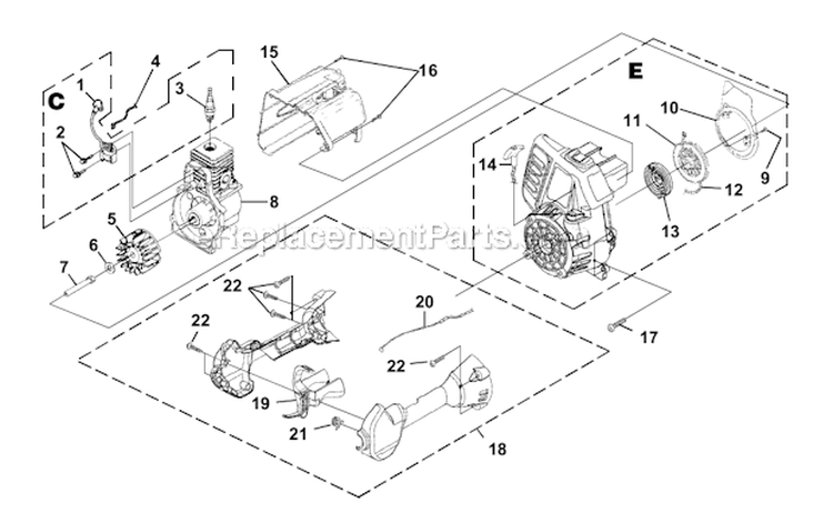 Ignition - Rotor - Starter Diagram and Parts List for UT20763 D825SD Homelite Trimmer