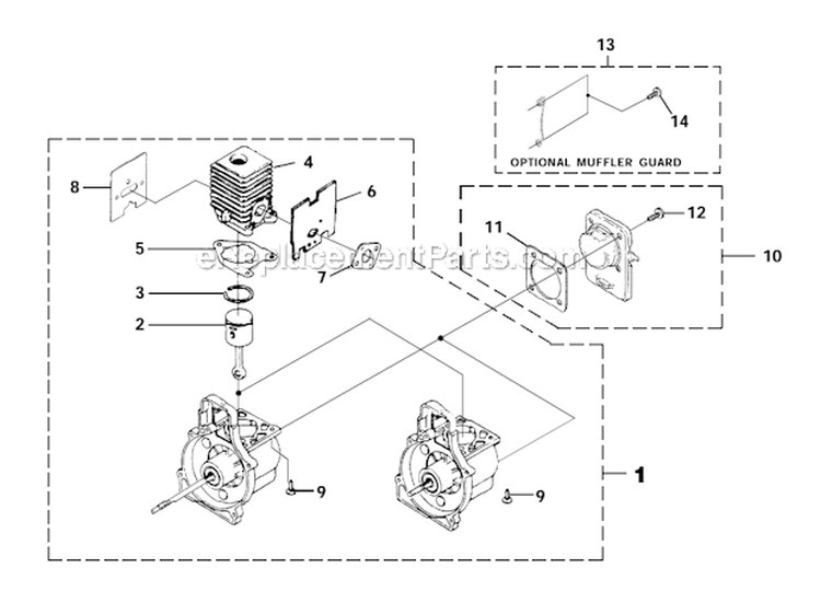 Engine Internal Diagram and Parts List for UT20763 D825SD Homelite Trimmer