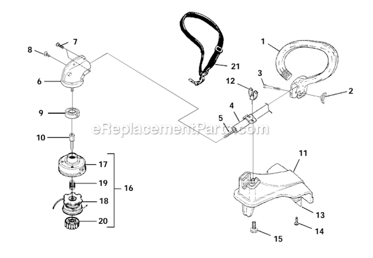 Shaft - Spool  String - Grass Deflector Diagram and Parts List for UT20763 D825SD Homelite Trimmer
