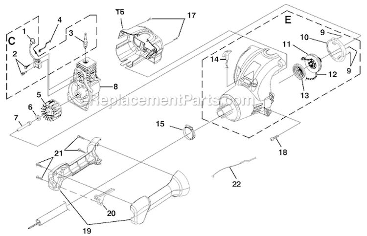Ignition, Rotor And Starter Diagram and Parts List for UT20771  Homelite Trimmer