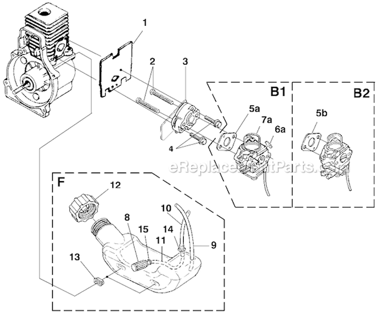 Carburetor And Fuel Tank Diagram and Parts List for UT20771  Homelite Trimmer