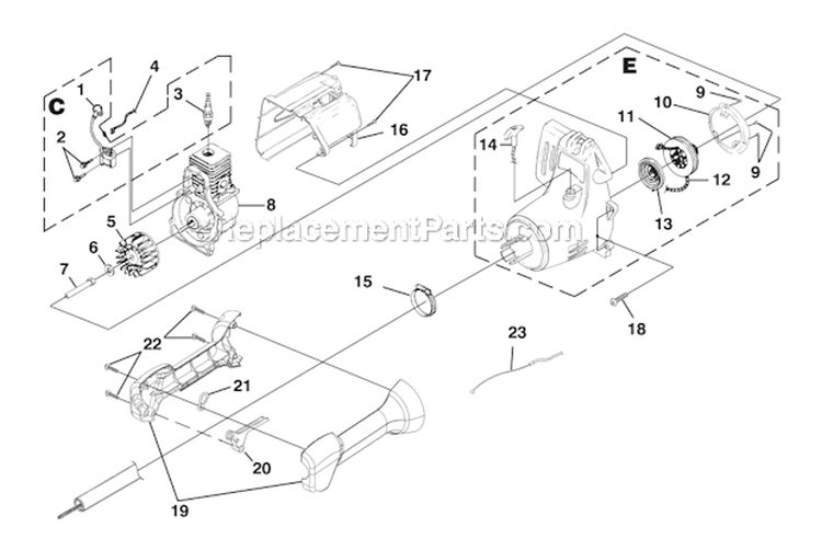 Ignition - Rotor - Clutch Diagram and Parts List for UT20783 K300 Homelite Trimmer