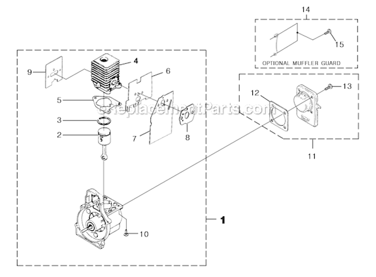 Engine Internal Diagram and Parts List for UT20804 Trimlite Homelite Trimmer