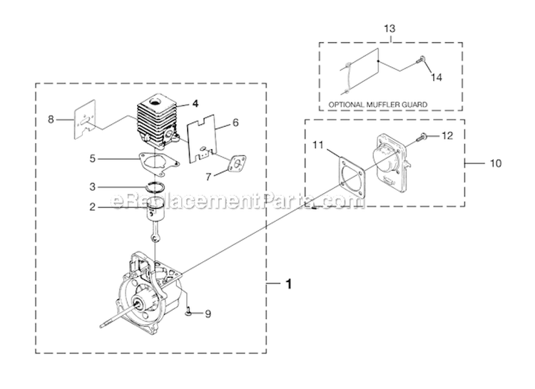 Engine Internal Diagram and Parts List for UT20810 S1400 Homelite Trimmer