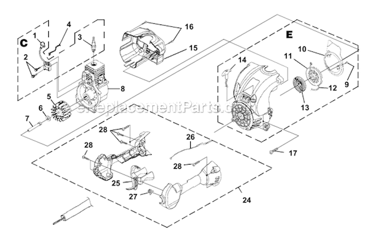 Ignition - Rotor - Starter Diagram and Parts List for UT20818 ST2537S Homelite Trimmer