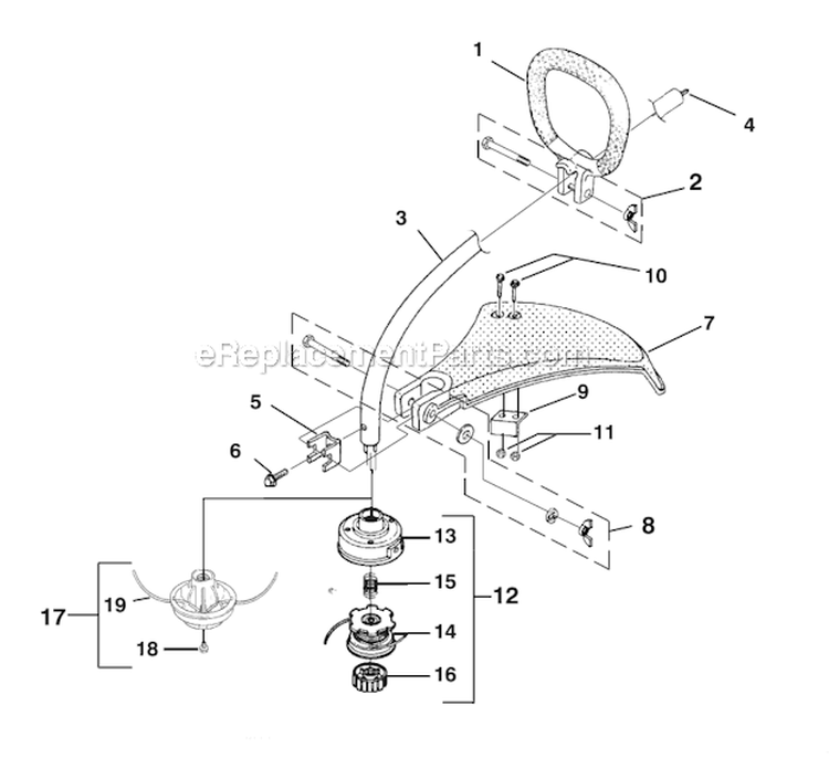Shaft - Spool  String - Grass Deflector Diagram and Parts List for UT20819 ST2517CRG Homelite Trimmer