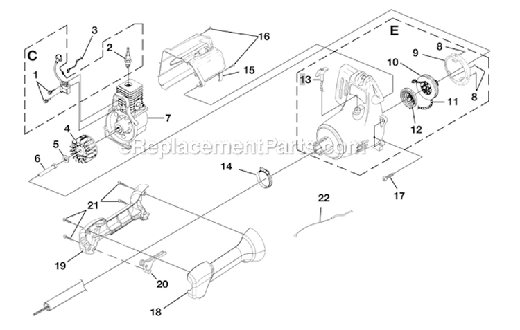 Ignition - Rotor - Starter Diagram and Parts List for UT20930 Trimlite Homelite Trimmer
