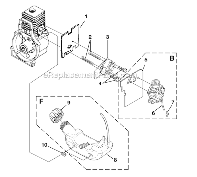 Carburetor - Fuel Tank Diagram and Parts List for UT20930 Trimlite Homelite Trimmer