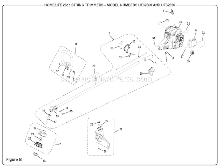Page B Diagram and Parts List for UT32650  Homelite Trimmer