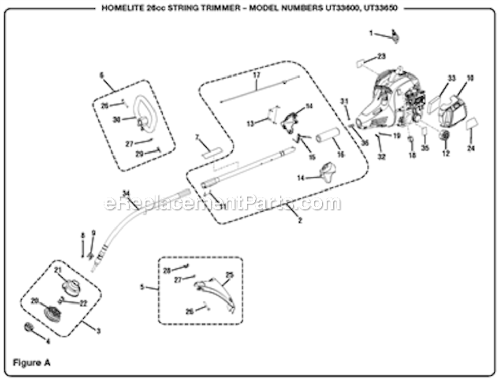 General_Assembly Diagram and Parts List for UT33650  Homelite Trimmer