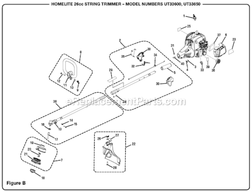 Page B Diagram and Parts List for UT33650  Homelite Trimmer