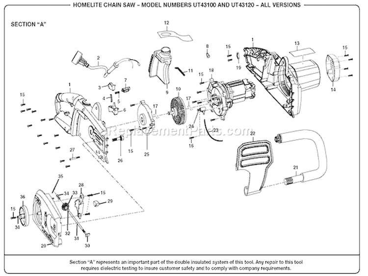 General Assembly Part 2 Diagram and Parts List for UT43120  Homelite Chainsaw