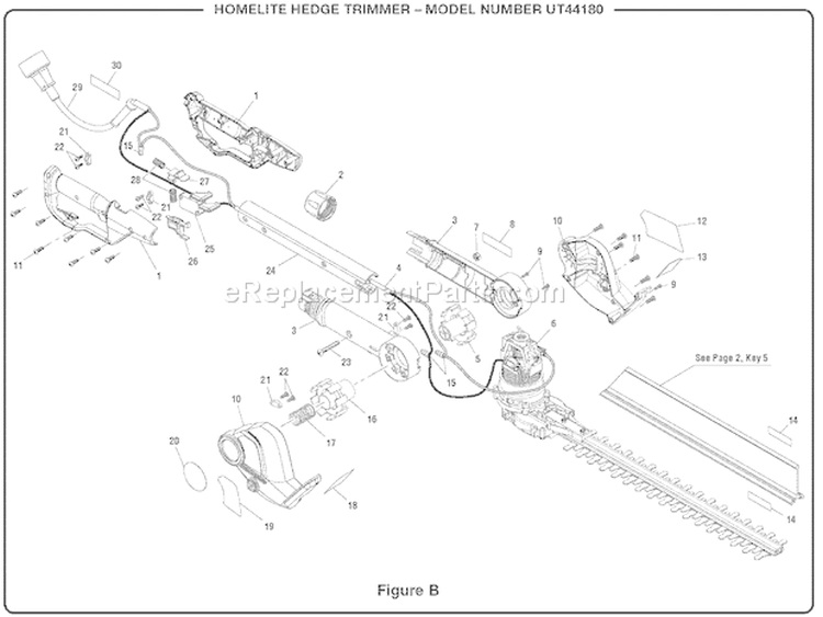Page B Diagram and Parts List for UT44180  Homelite Hedge Trimmer