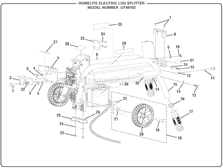 General Assembly Part 1 Diagram and Parts List for UT49102  Homelite Log Splitter