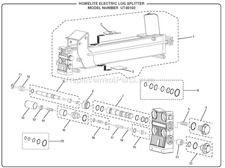 General Assembly Part 2 Diagram and Parts List for UT49102  Homelite Log Splitter