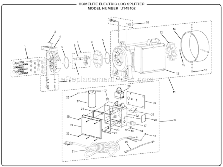 General Assembly Part 3 Diagram and Parts List for UT49102  Homelite Log Splitter
