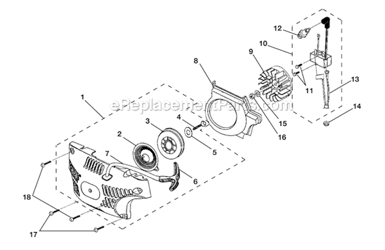 Starter - Ignition Diagram and Parts List for UT74121B  Homelite Chainsaw