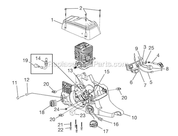 Carburetor - Air Filter Diagram and Parts List for UT74121B  Homelite Chainsaw