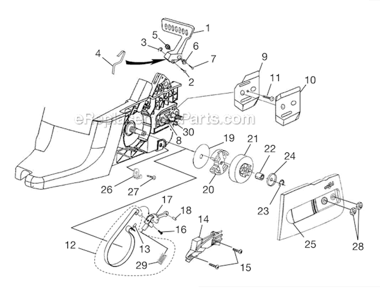 Clutch - Chain Brake - Drive Case Cover Diagram and Parts List for UT74121B  Homelite Chainsaw