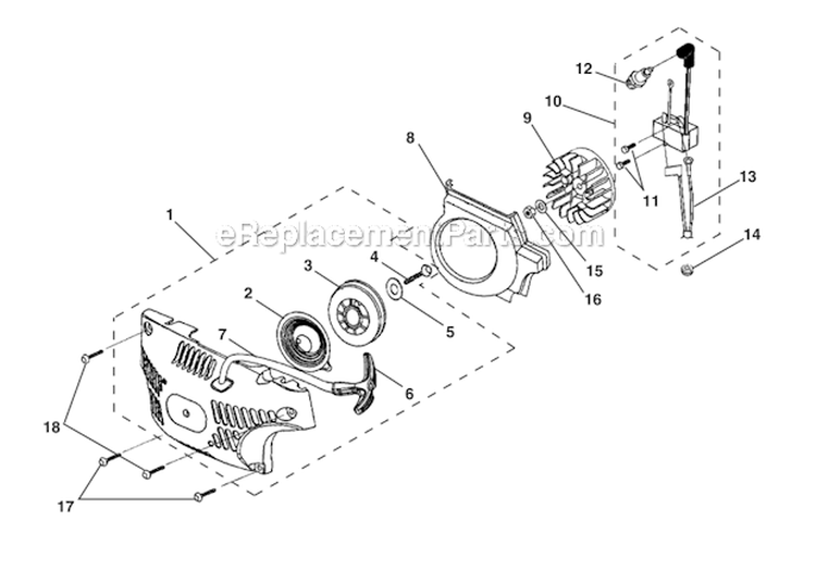 Starter - Ignition Diagram and Parts List for UT74121D  Homelite Chainsaw