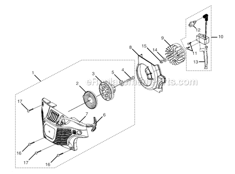 Starter - Ignition Diagram and Parts List for UT74125B  Homelite Chainsaw