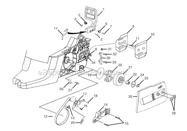 Clutch - Chain Brake - Drive Case Cover Diagram and Parts List for UT74125B  Homelite Chainsaw