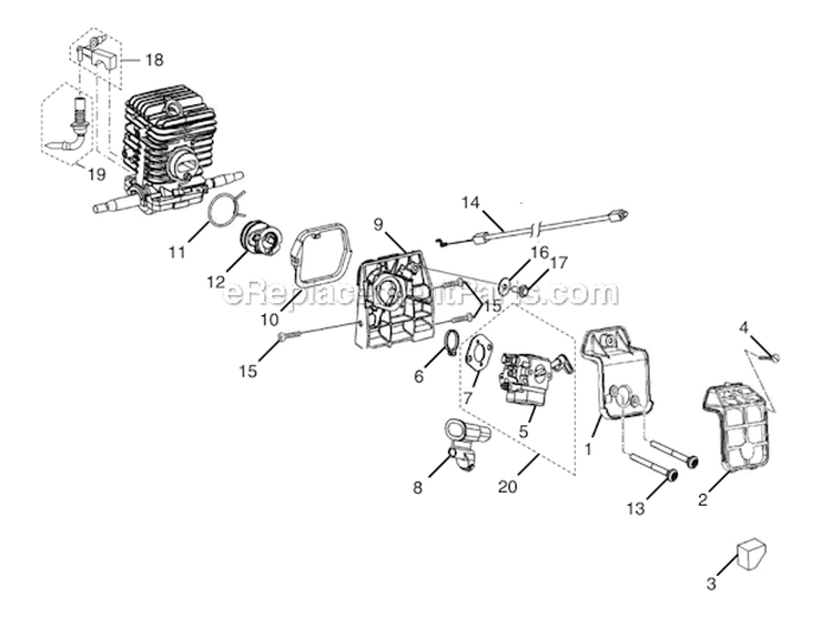 Carburetor - Air Filter Diagram and Parts List for UT74125D  Homelite Chainsaw
