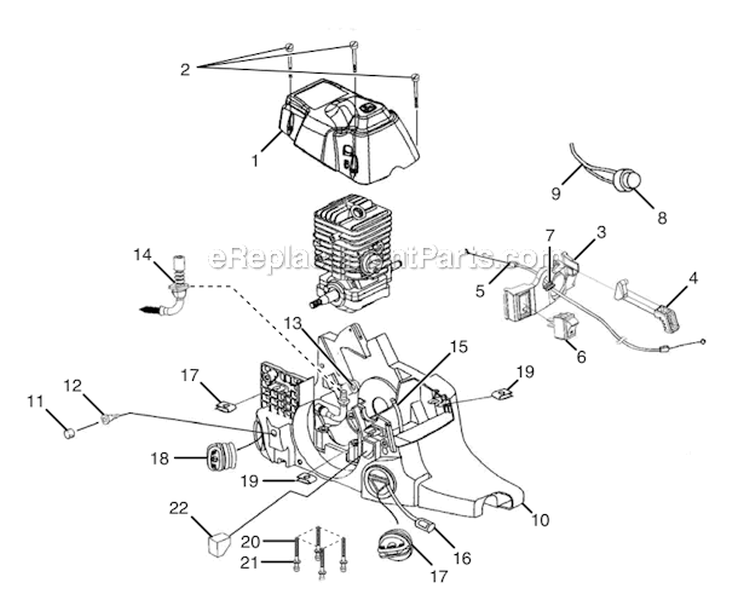 Engine Housing - Fuel Tank - Oil Tank Diagram and Parts List for UT74125D  Homelite Chainsaw