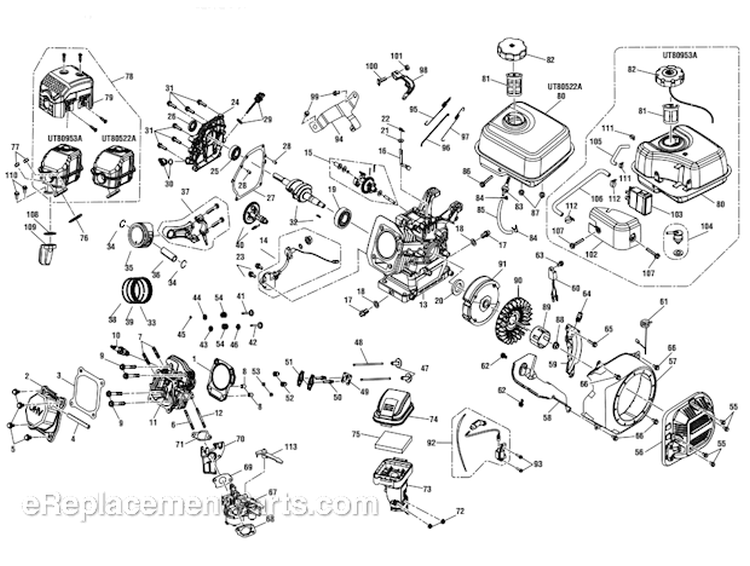 Page B Diagram and Parts List for UT80522A  Homelite Pressure Washer