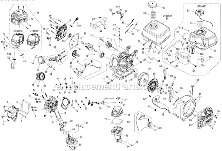Page B Diagram and Parts List for UT80522  Homelite Pressure Washer