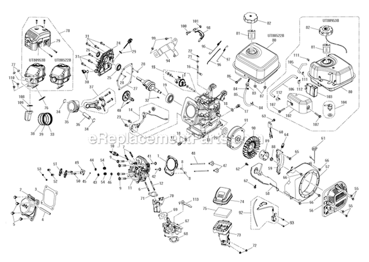 Page B Diagram and Parts List for UT80953B  Homelite Pressure Washer