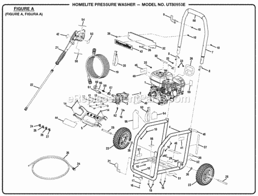 General_Assembly Diagram and Parts List for UT80953E  Homelite Pressure Washer