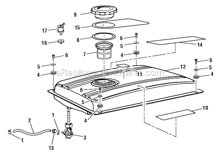Fuel Tank Assembly Diagram and Parts List for UT9C5000D  Homelite Generator